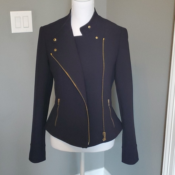 Navy moto jacket slight peplum sz 2 - Picture 1 of 7